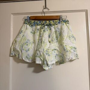 Forever 21 High Waist Floral Shorts/Skirt - White and Blue